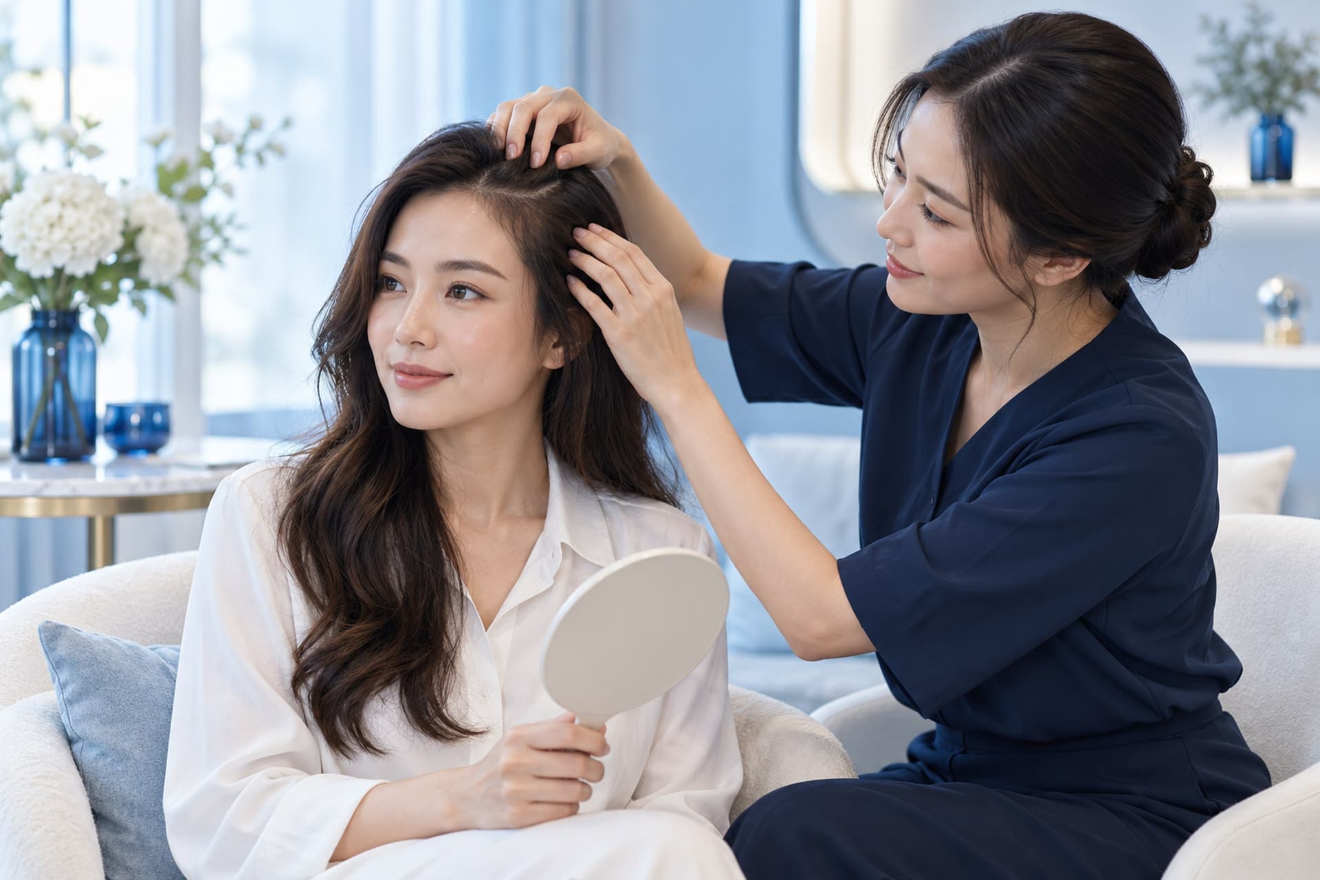 ทีม BLY DER BLY ตรวจสภาพหนังศีรษะและแนวผมก่ออธิบายแผนดูแล